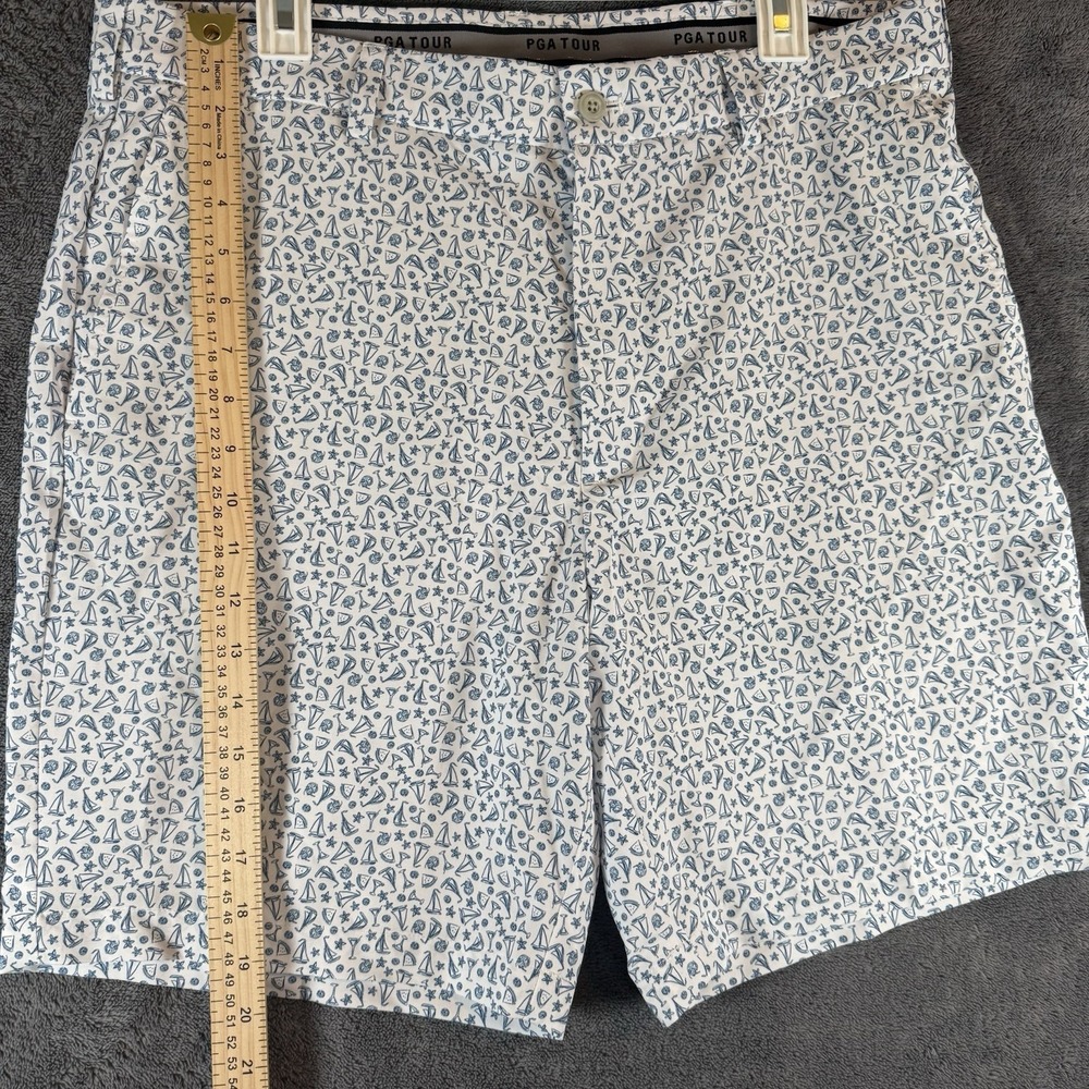 PGA Tour Mens Golf Shorts White Blue Sailboat Summer Print Size 36 SU37999 - Picture 4 of 7